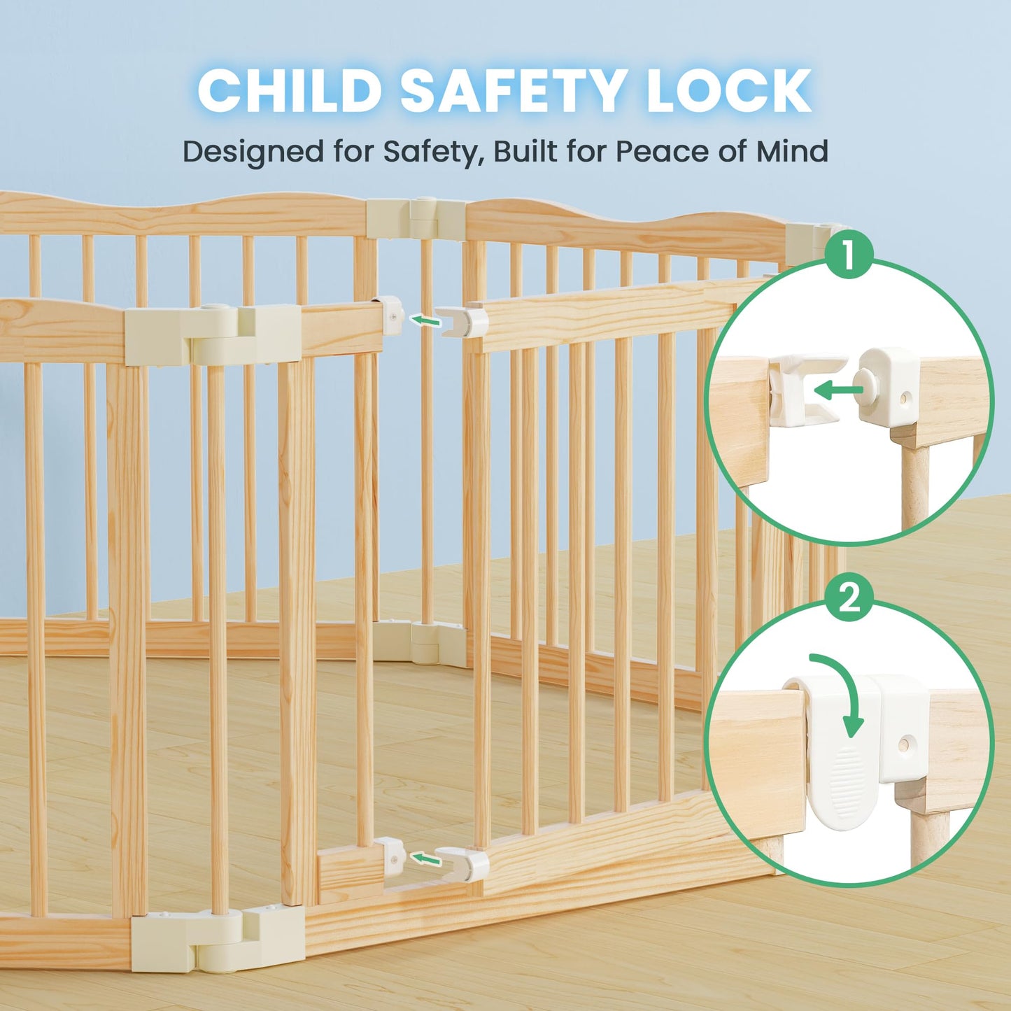 7-in-1 Foldable Wooden Toddler Climbing Toys, Foldable Wooden Playpen - Adjustable Wood Baby Play Yard with Child-Proof Lock