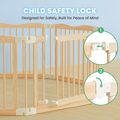 7-in-1 Foldable Wooden Toddler Climbing Toys, Foldable Wooden Playpen - Adjustable Wood Baby Play Yard with Child-Proof Lock