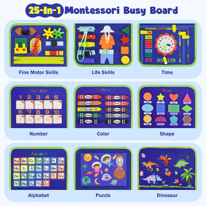 Asten Busy Board Montessori Toys for Toddlers: Busy Book Sensory Board Quiet Books Educational Activity Book for 3 4 5 Year Old Gifts for Boys Girls Kids, Toddler Travel Toys for Airplane Car (Blue)