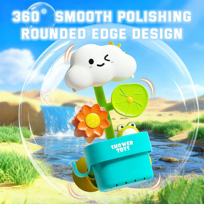 TXTLDB Bath Toys for Toddlers 1-3, Cloud Rain Watering Toy with Rising Frog & Spinning Lotus - Interactive Sensory Play for Bathtub, Educational Gift for Baby Boys Girls 18M+