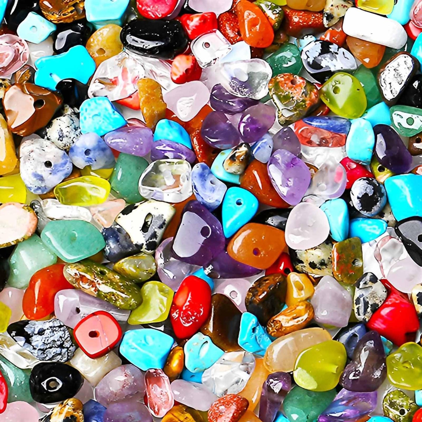200pcs Natural Chip Stone Beads Gemstone Healing Crystal Loose Rocks Bead Irregular Glass Seed Charm Beads Drilled DIY for Jewelry Bracelet Necklace Earrings Christmas Making Crafting Supplies (5-8mm)