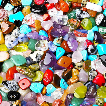 200pcs Natural Chip Stone Beads Gemstone Healing Crystal Loose Rocks Bead Irregular Glass Seed Charm Beads Drilled DIY for Jewelry Bracelet Necklace Earrings Christmas Making Crafting Supplies (5-8mm)