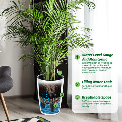Garvee Tall Planters for Outdoor Plants, 16 in Large Planters Set of 2, Outdoor & Indoor Planters with Water Level Monitor ＆ Inner Bucket, Automatic Watering, for Porch, Patio, Backyard, White