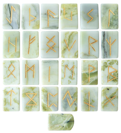Crocon Serpentine Rectangle Shape Gemstone Runes with Elder Futhark Alphabet Engraved 25 pcs Rune Set Crystal Divination Metaphysical Healing Chakra Reiki Runes Set with a Pouch Size : 20-25mm