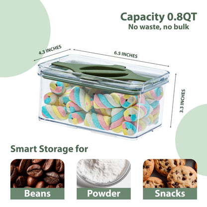 Prestoor 4-Pack Small Pantry Containers, 0.8 QT/0.76 L Clear SAN Food Storage Canisters with Twist-Lock Lids, Stackable for Sugar, Tea Bags, Seasoning, Nuts, Snacks(Sand)