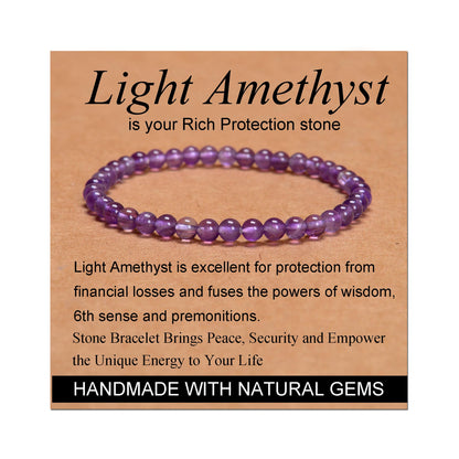 MASSIVE BEADS Light Amethyst - Rich Protection - Handmade Handmade Yoga Stretch Elastic Bracelet Natural Stone Crystal Healing Power Energy Gifts for Unisex Adult 4mm