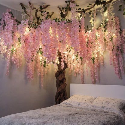 Giegxin DIY Wisteria Tree Hanging Flowers Branches 3D Paper Blossom Tree for Home Classroom Wall Spring Decor Fake Ceiling Flowers 20 Wisteria Branches for Indoor Bedroom Forest Background(Pink)