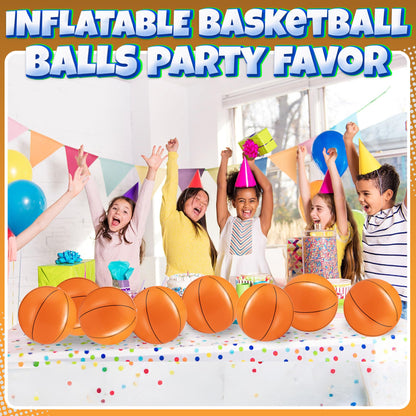 Inflatable Basketballs (Pack of 12) 16-inch Beach Balls for Pool Beach Toys & Basketball Party Favors for Kids Sports Themed Birthday Party Decorations, Outdoor Backyard Summer Pool Games Supplies