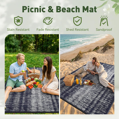 MontVoo Outdoor Rug Waterproof 5x8 ft Outdoor Patio Rug Mat Reversible Plastic Straw Outside Rug Carpet Outdoor Rugs for RV Camping Picnic Beach Balcony Porch Deck