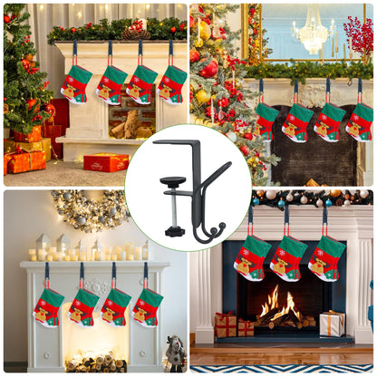 Muximud Stocking and Garland Hangers for Mantle, 2 in 1 Adjustable Metal Garland Holder for Hanging Christmas Stocking, No Drill Mantle Hanger for Fireplace Holiday Decoration, Grey, 3 Pcs