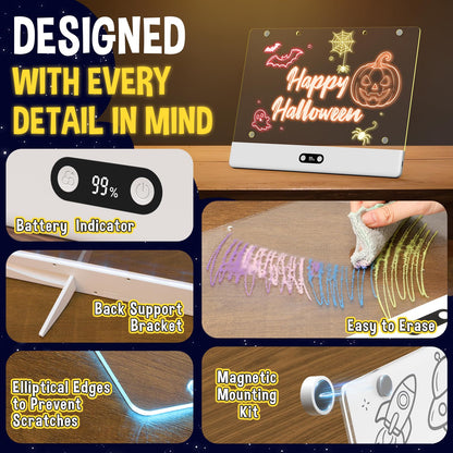 High Grade Led Drawing Board for Kids with 8 Light Effects, 16" Rechargeable Wireless Dry Erase Glow Note Doodle Pad, Acrylic Dry Erase Board with Stand, 2026 Birthday Gifts for Boys & Girls Ages 3–12