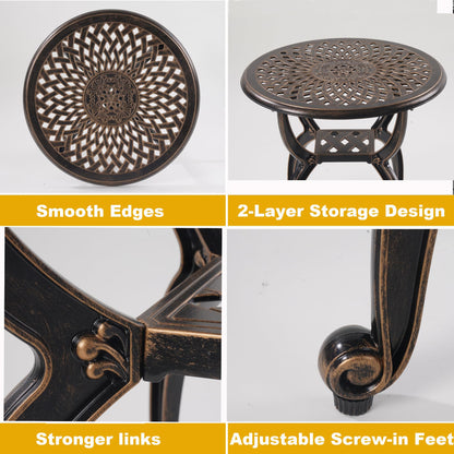WILOUNGE Cast Aluminum Outdoor Side Table,Small Patio Table,Outdoor Coffee Tables for Patio,Garden,Balcony, for All Weather (Copper, Round)