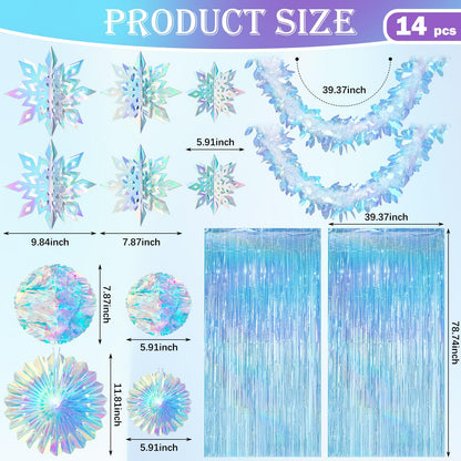 Soulchen 14 Pcs Winter Wonderland Snowflake Party Decorations Baby Shower Party Ornament with 6ft Backdrop Snowflake Hanging Honeycomb Fan and Garland for Baby Its Cold Outside Decor