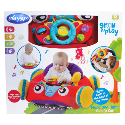 Playgro Music and Lights Comfy Car for Babies 6+ Months - Interactive Toddler Ride-On Toy for Imaginative Adventures - Detachable Dashboard, Storage Pouch, & Safe Play Space