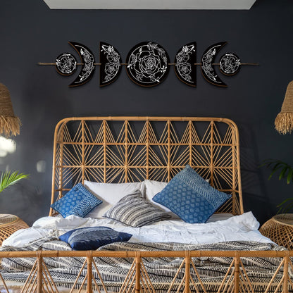 BBTO Boho Wall Decoration Moon Phases Wall Art Stars Moon Decoration Minimalist Room Wooden Gothic Witchy Door Pediments Hanging Sign(Black, White)