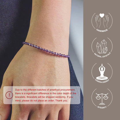 TAGREVO Natural Amethyst Crystal Silver Bracelet, 0.12" Faceted Stone Beads Adjustable Jewelry for Women, Handmade Crown Chakra Design for Meditation & Spiritual Gifts
