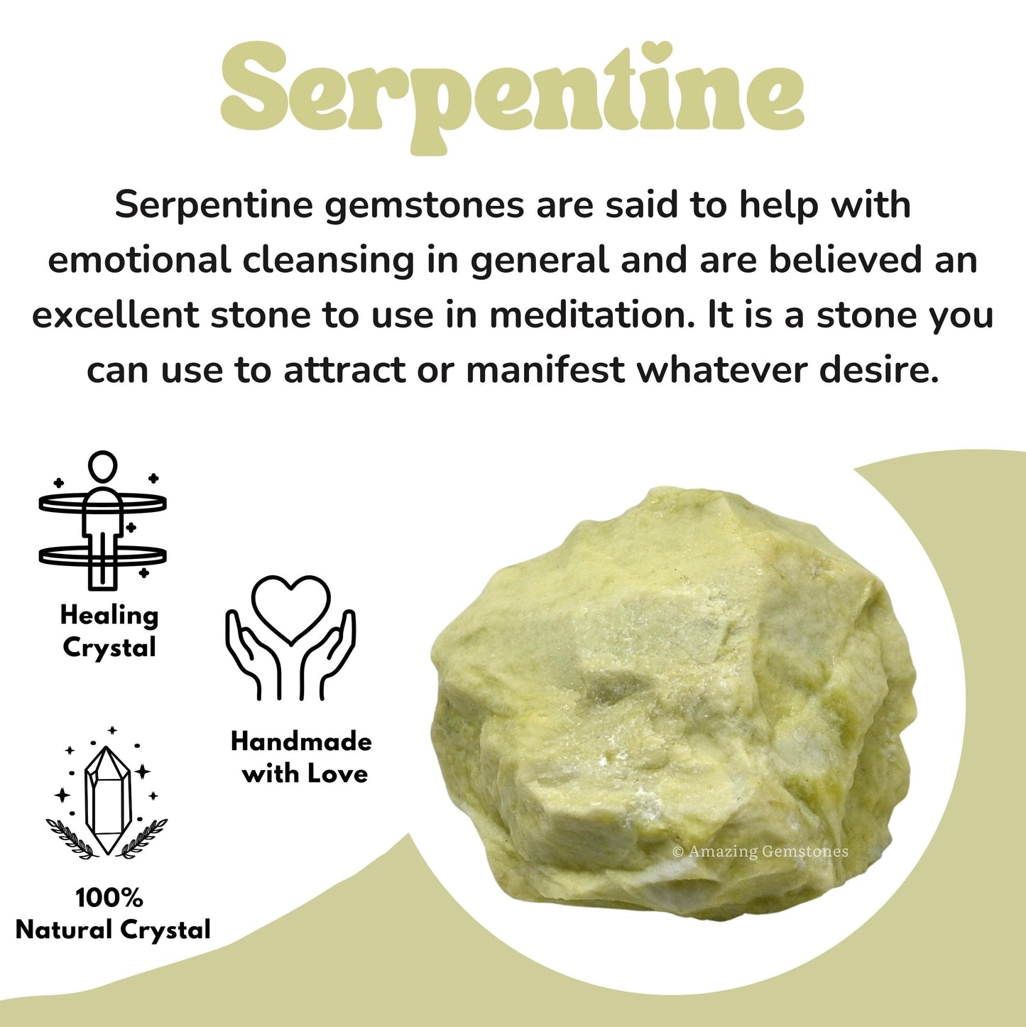 Amazing Gemstone Serpentine Raw Crystals and Healing Stones, Natural Rocks For Tumbling - DIY Raw Stones And Crystals (1 Piece)