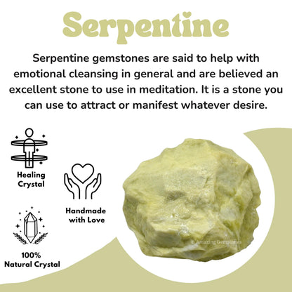 Amazing Gemstone Serpentine Raw Crystals and Healing Stones, Natural Rocks For Tumbling - DIY Raw Stones And Crystals (1 Piece)
