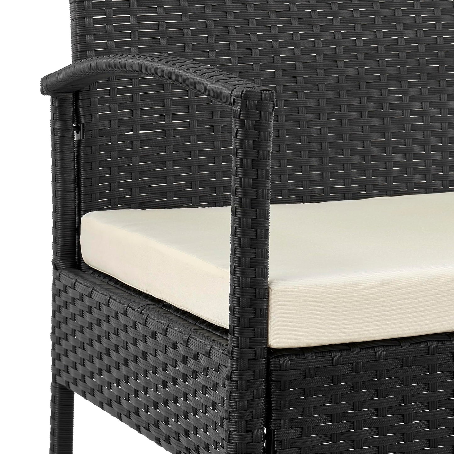 Manhattan Comfort Noli 3-Piece Patio Conversation Set, Outdoor Furniture Made of Steel Rattan | Includes 2 Modern Armchairs, Tempered Glass End Table, Removable Waterproof Cushions, Cream