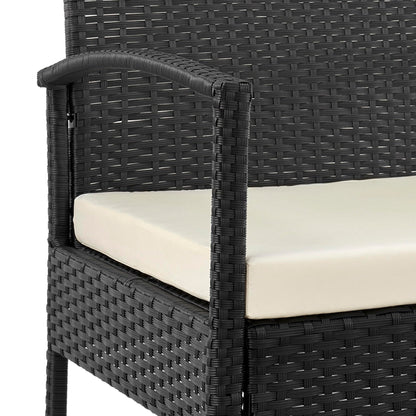 Manhattan Comfort Noli 3-Piece Patio Conversation Set, Outdoor Furniture Made of Steel Rattan | Includes 2 Modern Armchairs, Tempered Glass End Table, Removable Waterproof Cushions, Cream
