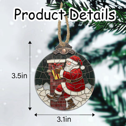AMDERVEN Stained Glass Christmas Decorations, Santa Claus Delivering Gifts Suncatcher for Window Christmas Tree Hanging Ornaments Sun Catcher Xmas Decor Gifts for Women Men Mom Nana Friend