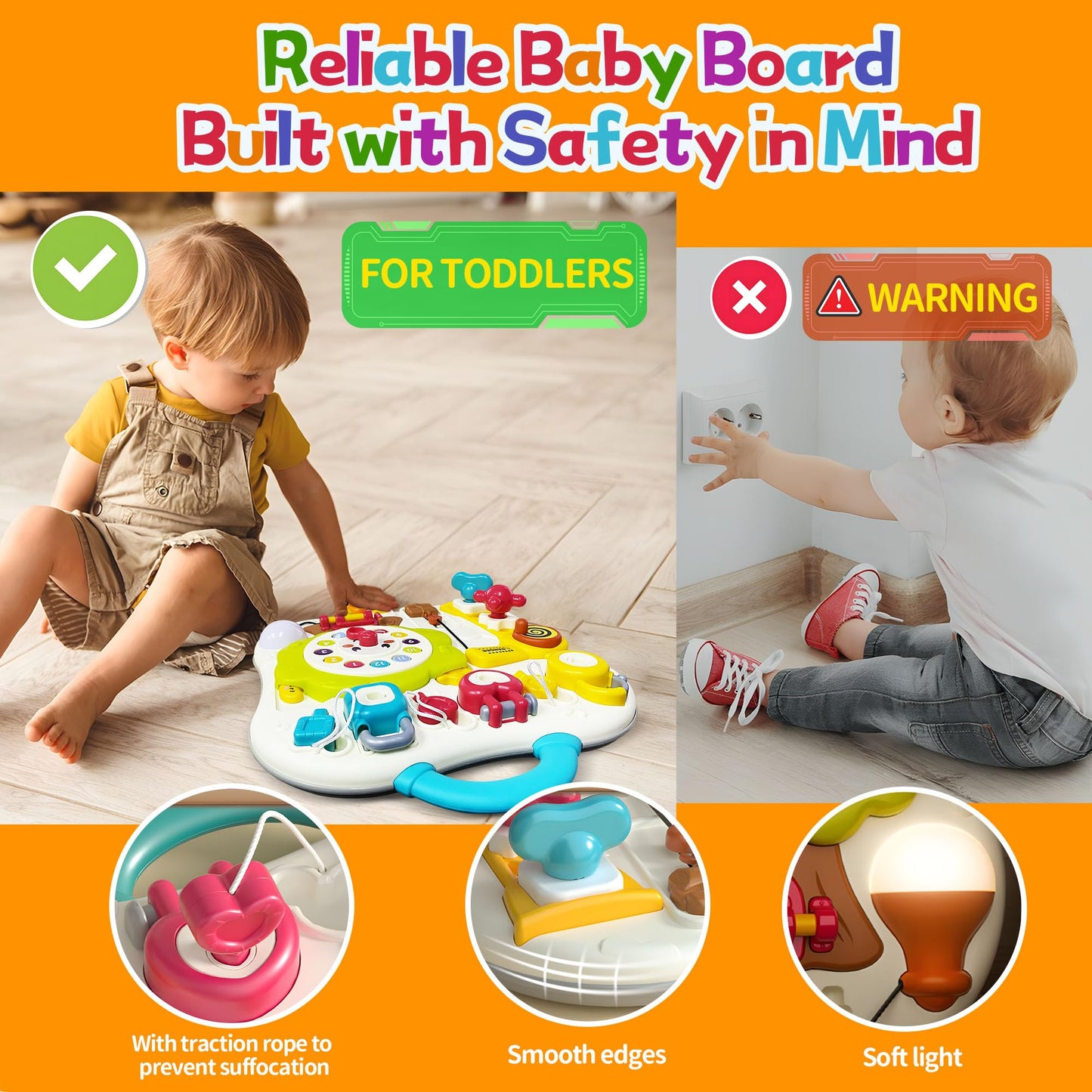 ROHSCE Montessori Busy Board Sensory Toys for Toddlers 1-3, Activity Music & LED Light Up Montessori Toys for 2+ Year Old, Travel Toys for 2 Year Old Boys & Girls, 2025