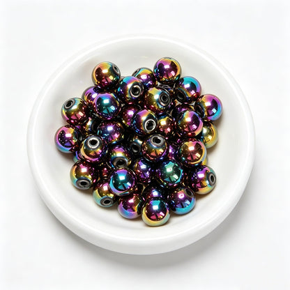 96Pcs 8mm Rainbow Hematite Beads - Smooth Round Healing Gemstone Beads for Jewelry Making, DIY Crafts, Beading Bracelets