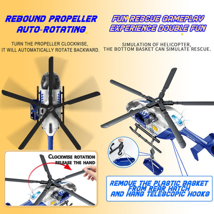 ANJARU Helicopter Toy with Lights and Sound,Simulative Rescue Helicopter Vehicles Toys for Kids Aged 3 and Up,Pull-Back Propeller Army Toys Toddler Kids Boys Gifts (Police Helicopter)