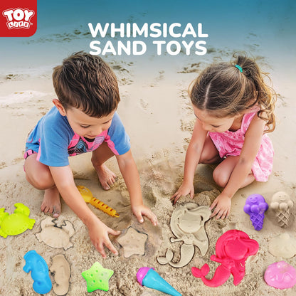 TOY Life 41 Pcs Beach Toys for Kids Ages 4-8 Collapsible Sand Toys Toddlers with Silicone Bucket Shovels & Sand Castle Building Kit Molds, Sandbox Toy Travel, Beach Party, Fishing, Summer Activities