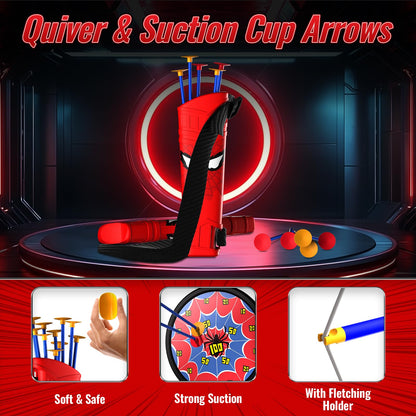 Motivekit Spider Bow and Arrow Set for Kids, 2 Pack Led Archery Set, Bow Arrow Set with 20 Suction Cup Arrows, Target with Stand & 6 Target Cans, Birthday Gift Bow and Arrow Set for Kids 4-6