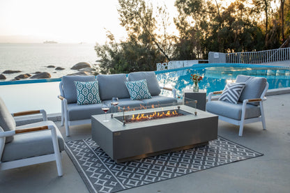 AMS Creations | Madison 60" Bundle Rectangular Natural Gas Outdoor Fire Pit Table | Light Gray Concrete GFRC | Smooth Texture or Surface | Electronic Ignition | Outside Backyard Fireplace