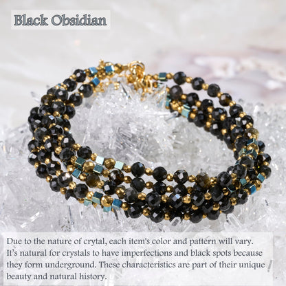 Farfume Black Obsidian - Protection & Purification - Crystal Beaded Bracelets, Chakra 4mm Natural Stone Beads Bracelets, Gemstone Spiritual Jewelry Gifts for Mother's Day