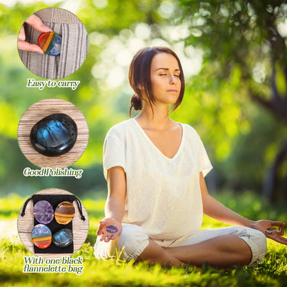 Roowest 4 Pcs Thumb Worry Stone for Anxiety Natural Crystal Healing Stone Chakras Amethyst Tiger Eye Quartz Pocket Hug Gift for Office Stress Meditation(Dreamsheen,Oval)