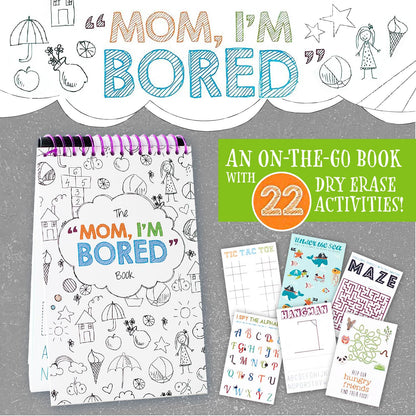 Squirrel Products Mom, I'm Bored Children's Activity Book, Fun Reusable Dry Erase Toy - Roadtrip Essentials, Word Games, Screen Free Activites for Kids Ages 3 and Up - Original Version