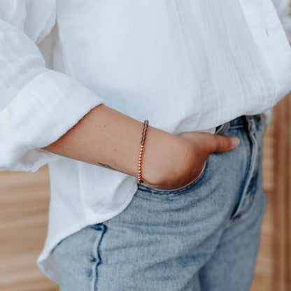 The Blue Yogi Smoky Quartz & Natural Copper Bead Bracelet for Men & Women – Healing Crystal Energy Bracelet for Protection & Positivity