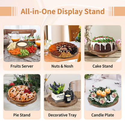 NUPTIO Wooden Rustic Cake Stand: 9.5" Round Cake Pedestal Holder 4 in 1 Vintage Cupcake Stand Serving Tray Dessert Display Plate for Wedding Halloween Christmas Easter Birthday Party - 8 Inch Cake