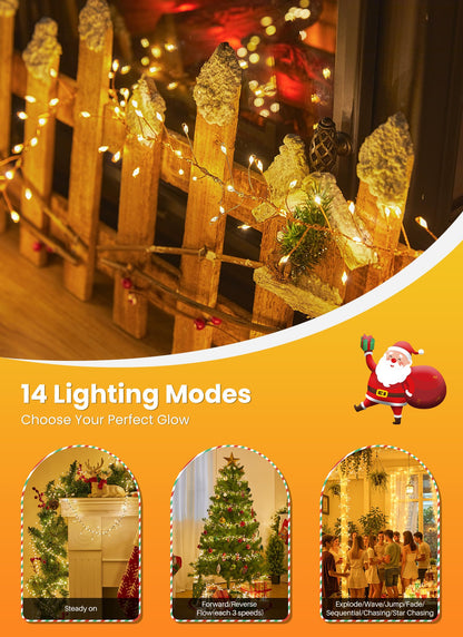 SmartDawn Flowing Fairy Lights Plug in with 14 Modes, 10FT 388LED Twinkle Firecrackers String Lights Indoor Waterproof, Christmas Tree Cluster Lights for Bedroom Garland Christmas Decor, Warm White