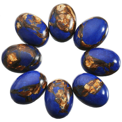 TUMBEELLUWA Sea Sediment Jasper Oval Stone Cabochons Flatback Semi-precious CAB for Jewelry Making Pack of 5, Blue&Gold(18x25mm)