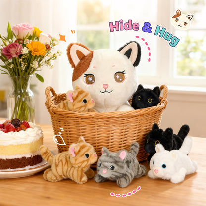 Onsoyours Original 5PC Cat Stuffed Animals with Babies Inside, Kawaii Kiity Plush with Mommy & 4 Kittens - Cute Plushies Toys for Girls Kids (White)