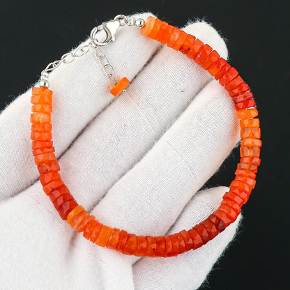 CRYSTALIS Natural Carnelian Beaded Bracelet, Facet Wheels, Elegant Beads Crystal, Chakra Bracelet, Healing Bracelet, Gemstone Jewelry, 925 Sterling Silver 8 inch