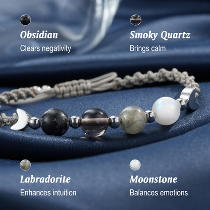 LAVEIR Moon Phase Crystal Healing Bracelet for Women, Natural Stone Beaded Bracelet with Moonstone, Spiritual Bracelets for Intuition, Emotional Balance, Intention Setting, Gifts for Women