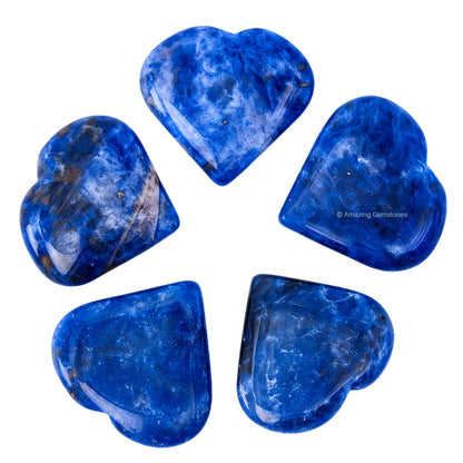 Amazing Gemstone Sodalite Stone Heart - Pack of 2 Crystal Heart Stones Rocks - Corazones De Piedra Crystals and Healing Stones Heart Shaped Crystal - Stocking Stuffers Gifts