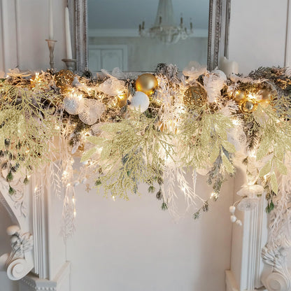 Winlyn 30 Pcs Christmas Artificial Bay Leaf Picks Cedar Sprays Champagne Glittered Christmas Tree Ornament Picks Winter Floral Stems for Champagne Christmas Tree Wreath Holiday Decor Wedding Bouquet