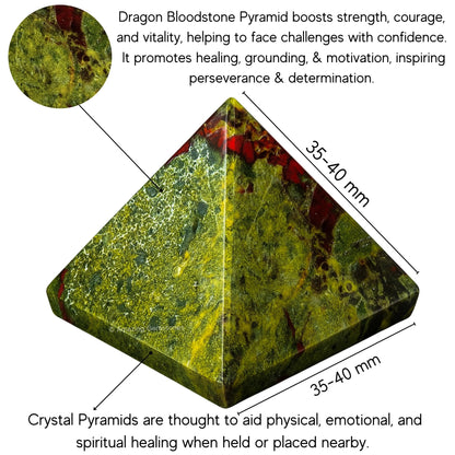 Amazing Gemstone Dragon Bloodstone Pyramid Crystal Healing Stones - 1.5" Great Pyramid Figurine of Natural Stone Pyramid for Meditation, Reiki, Chakra Balancing and Crystal Pyramids Grid