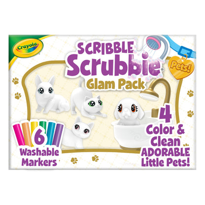 Crayola Scribble Scrubbies Glam Pack (4 Pets), Washable Pet Care Toy & Coloring Animal Craft Kit, Gift for Kids, Playset for Girls & Boys, Ages 3+