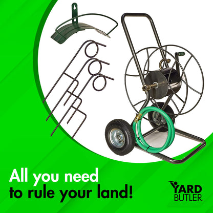 Yard Butler Ultimate Hose Management Bundle - Complete Hose Organizer Kit - Wheeled Cart, Wall Mounted Hanger, & Plant Saving Guides - Durable Powder Coated Steel - 5-Piece Set