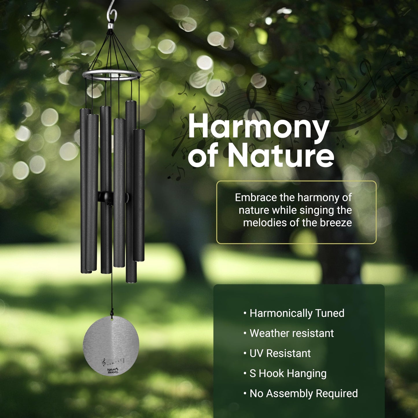 Nature’s Melody Aureole Tunes Wind Chimes – Outdoor Windchime with 6 Tubes Tuned to E Pentatonic Scale, 100% Rustproof Aluminum, Powder Finish & S Hook Hanger for Sympathy, Memorial Gift or Zen Garden