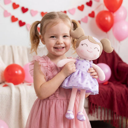 Gloveleya Baby Doll Valentines Day Gifts I Love You Gifts Soft Toy Plush Dolls Purple Flocking Heart Girl 16 Inches