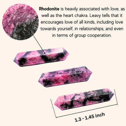 Amazing Gemstone Rhodonite Crystal Points Bulk Healing Crystals - Pack of 3 Double Terminated Healing Wand Point Bulk Crystals for Crafts,Crystal Grid,DIY Work - Premium Crystals for Beginners Gifts
