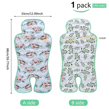 Gel Car Seat Cooler Pad,1 Pack Double Sides-Universal Baby Stroller Ice Cushion Cooler Mat,Summer Cooling Seat Liner,Multifunctional Suitable for Baby Dining Chair,Child Safety Seat(Sloth + Leaves)